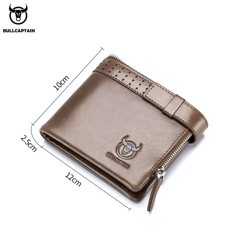 BULLCAPTAIN Leather Compact Men's Wallet Short with RFID Wallet High Quality Business Multifunctional Card Slot Wallet QB059
