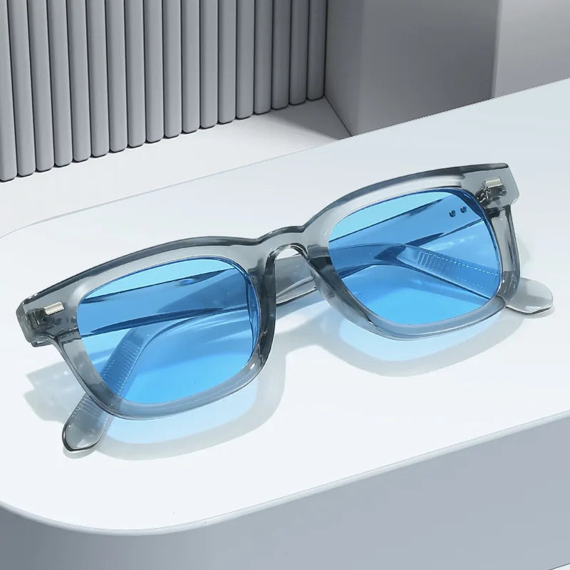 JNPCXI New Retro Square Women Rivets Sunglasses Fashion Blue Shades UV400