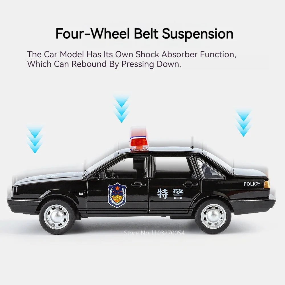 1/24 Santana Models Car Toys Diecast Alloy Police Cars 6 Doors Opened Rubber Tires Sound Light Vechices Birthday Gifts for Kids