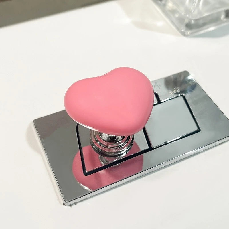 2pcs Handle Toilet Press Button, Heart Shaped Press Tank Push Switch, Toilet Lid Lifter, Practical Bathroom Accessory