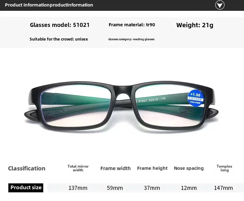 Anti Blue Light Reading Glasses for Men Sports Casual Fashion Presbyopic Glasses with Grade +100 ~ +400