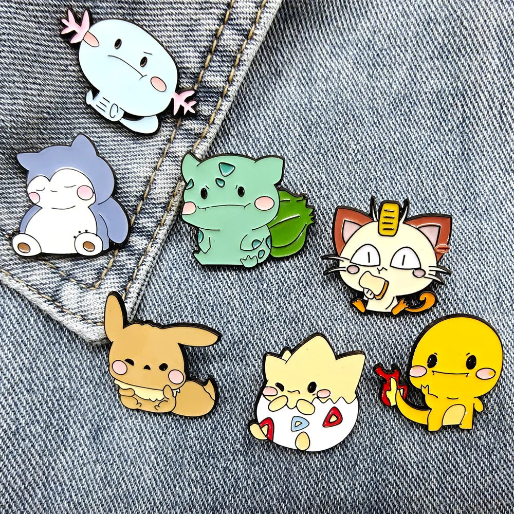 12pcs Anime Pokémon Brooch Set - Charmander Pikachu Eevee Meowth Wooper Vulpix Metal Badges Inspirational Jewelry Pins