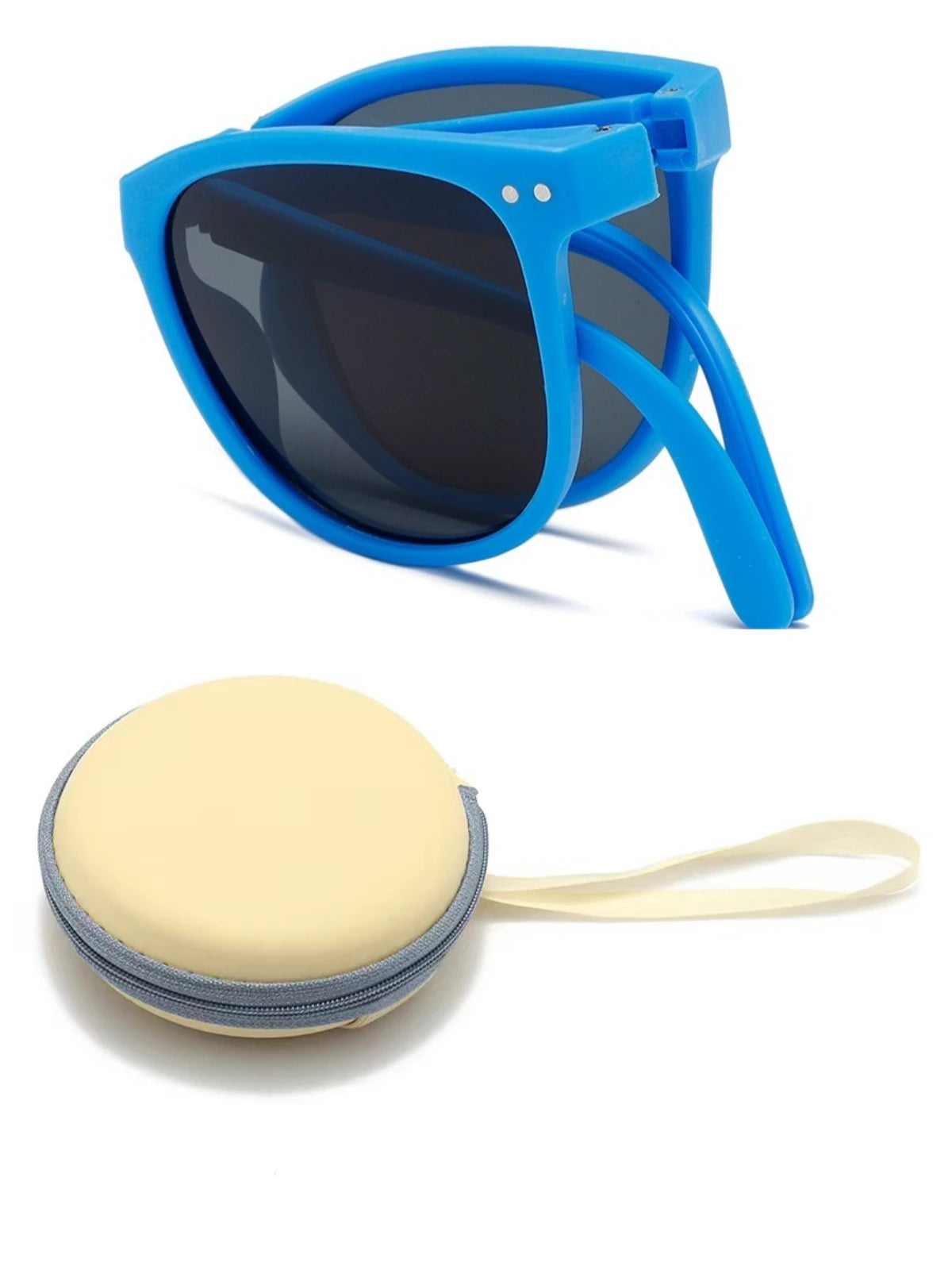 Korean Children Round Foldable Sunglasses  Fashion Sun Glasses Cute Boys Girls Colorful Shades with Case
