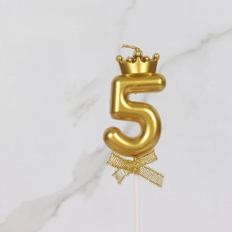 1pc, Golden Crown Bow Birthday Candle - 0-9 Creative Party Cake Decoration and Baking Supplies for Birthdays
