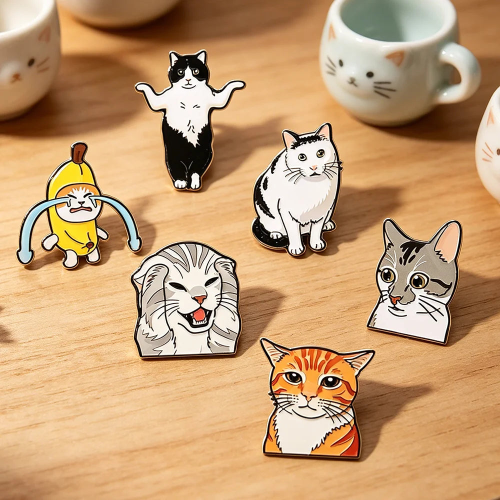6 PCS Cartoon Anime Cat Enamel Pins Custom Japanese Anime Periphera Kawaii Cat Brooch Bag Lapel Badge Jewelry Gifts for Fans Fri