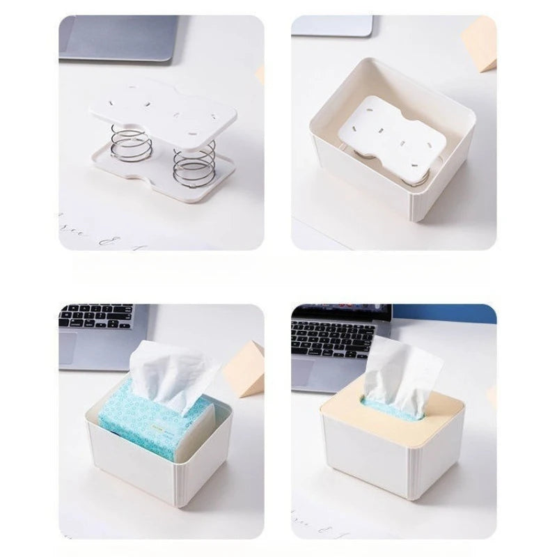 1pc Tissue Dispenser Spring Automatic Lift Spring Loaded Tissue Box Office Home Kitchen Toilet Bracket Kitchen Organizer