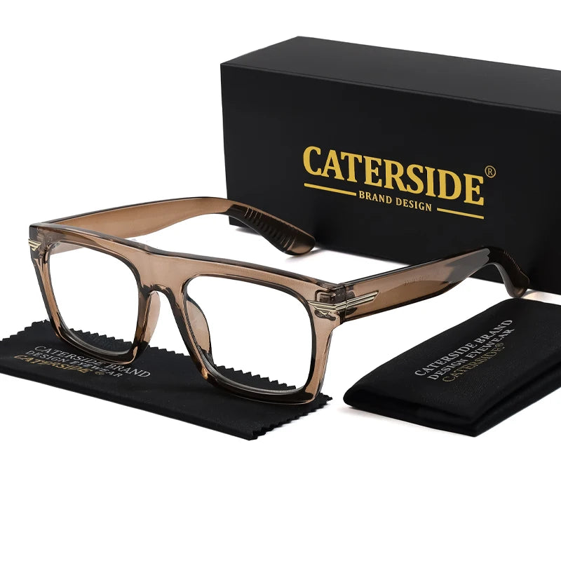 CATERSIDE Men Anti Blue Light Glasses for Square TR90 Frame Ultralight Retro Plain Glasses Trendy Myopia Computer Eyewear Frame