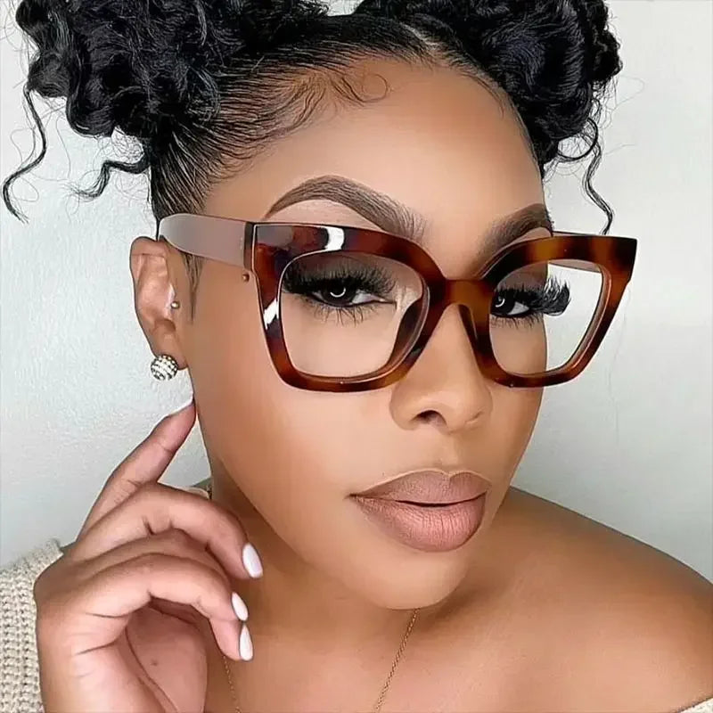 JNPCXI Fashion Glasses Frame for Women Anti-Blue Ray Fashion Lady's Orange Myopia Cat Eye Prescription Computer Glasses