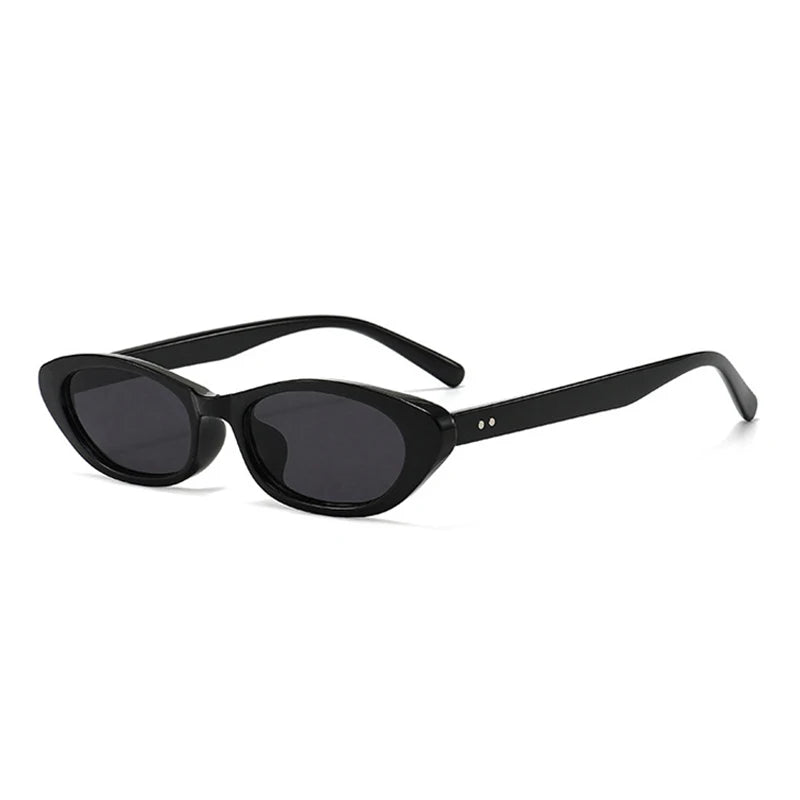 JNPCXI New Ins Popular Fashion Small Oval Sunglasses Women Retro Rivets Punk Cat Eye Candy Color Men Trending Sun Glasses