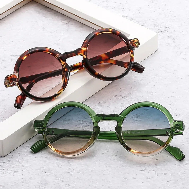 JNPCXI Retro Round Punk Women Sunglasses Fashion Double Color Gradient Purple Shades Men Rivets Sun Glasses UV400