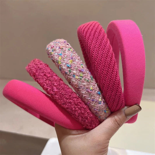 Rose Pink Widened Sponge Headband for Women Temperament Knitted Hair Band Fashion Girl Face Washing Hair Hoop Hair Accessories