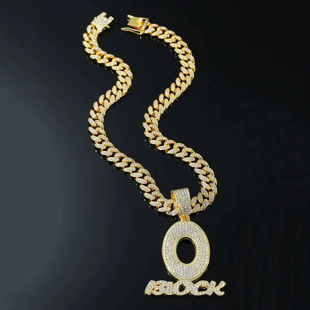 Trendy Hip Hop Letter Charm Letter O Block Pendant Necklace For Women Men Bling  Iced Out Cuban Chain Necklaces Charm Jewelry