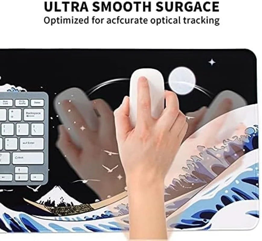 Gaming Mouse Pad for Desk,Large Wave Mousepad Laptop,Black Japanese Anime Mouse Mat,Keyboard Pads Non-Slip for Game Office Home