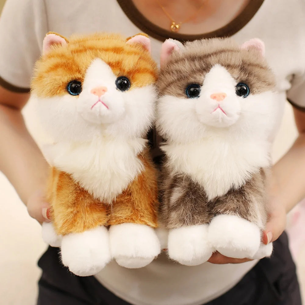 Cute Simulated Sitting Cat Pendant Doll Plush Toy Stuffed Soft Animal White Black Kitten Keychain Doll  Birthday Gift