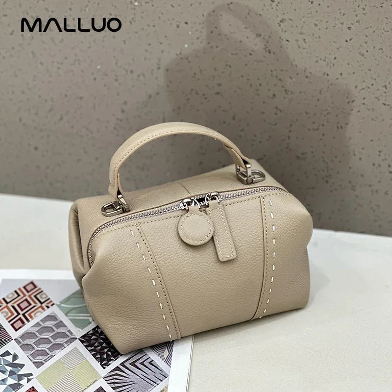 Genuine Cowhide Leather Mini Boston Bag for Women Luxury Designer Pebbled Leather Top Handle Crossbody Bag in Multi Colors