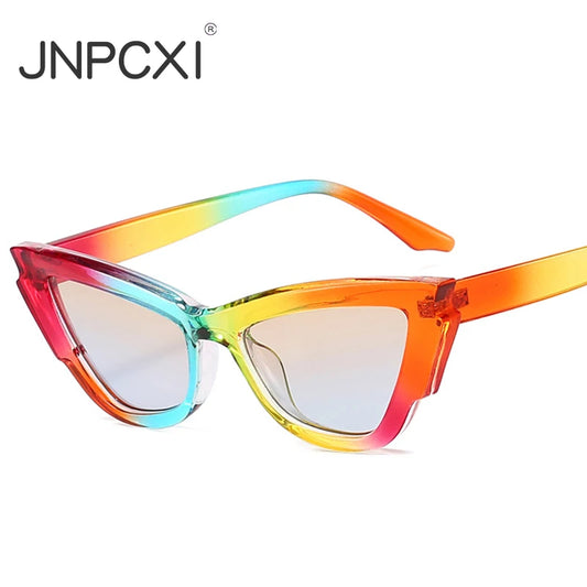 JNPCXI New Rainbow Cat Eye Sunglasses Women for Men Luxury Brand Designer Vintage Sun Glasses Popular Punk Eyeglasses