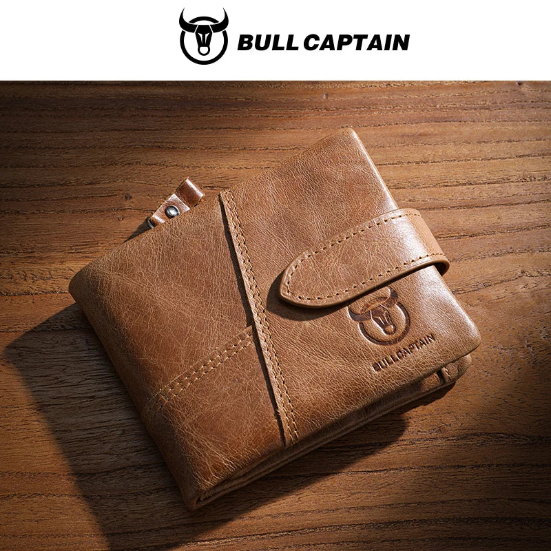 BULLCAPTAIN Leather Wallet With RFID Wallets Card Holder Coin Purse Zipper Men Short wallet's Fashion Men Walletes Coffee 01H