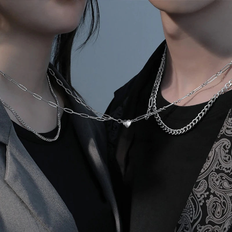 Spaceman Magnetic Heart Pendant Necklace Astronaut Star Creative Couple Necklaces For Women Men Friendship Jewelry Lovers Gift