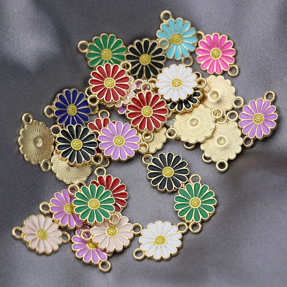 20Pcs Gold Plated Enamel Flower Charms Connector for Jewelry Making Bracelet DIY Handmade Craft