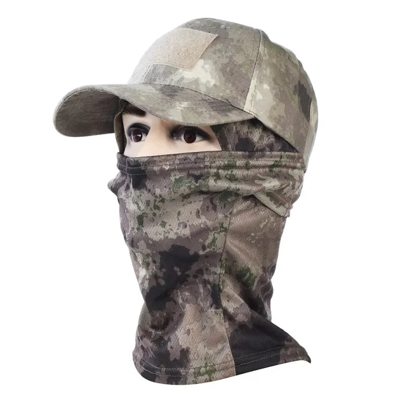 Camo Baseball Cap with Balaclava Outdoor Sun Hat Breathable Hiking Fishing Hats