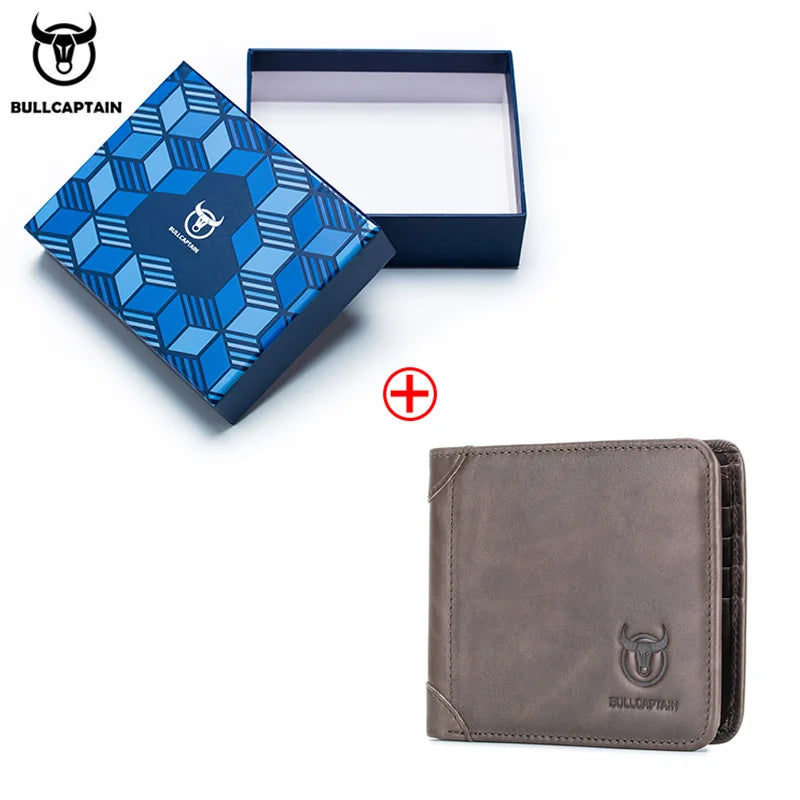 BULLCAPTAIN Free Print Photos Men's Genuine Leather Short Wallet 2021 New Simple Wallets RFID Small Mini Card Holder