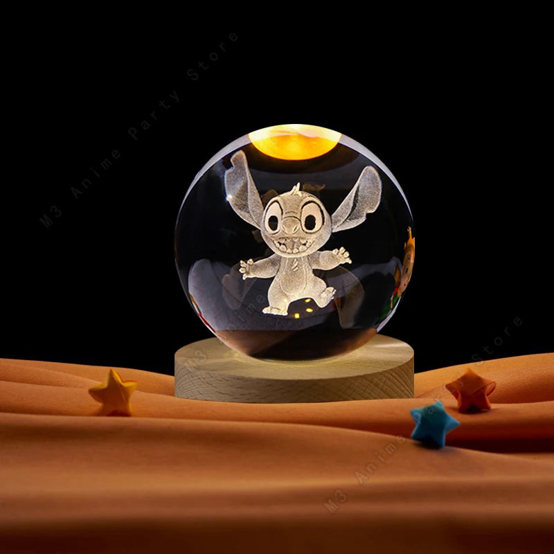 5cm Lilo and Stitch Disney Unique 3D Crystal Ball Lamp LED Luminous Night Light