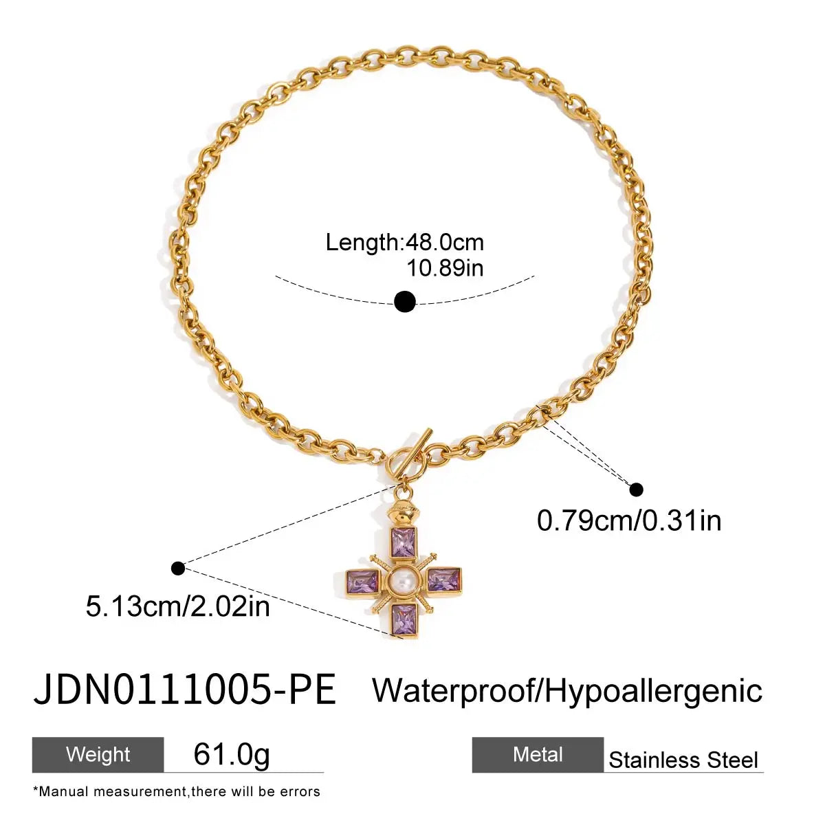 Uworld Delicate Colorful Bling Cubic Zirconia Cross Pendant Stainless Steel Luxury Necklace High-Grade Fashion Shiny Jewelry Gif