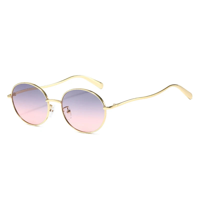 JNPCXI New Fashion Metal Round Gold Tea Sunglasses Women Shades UV400 Retro Men Punk Sun Glasses