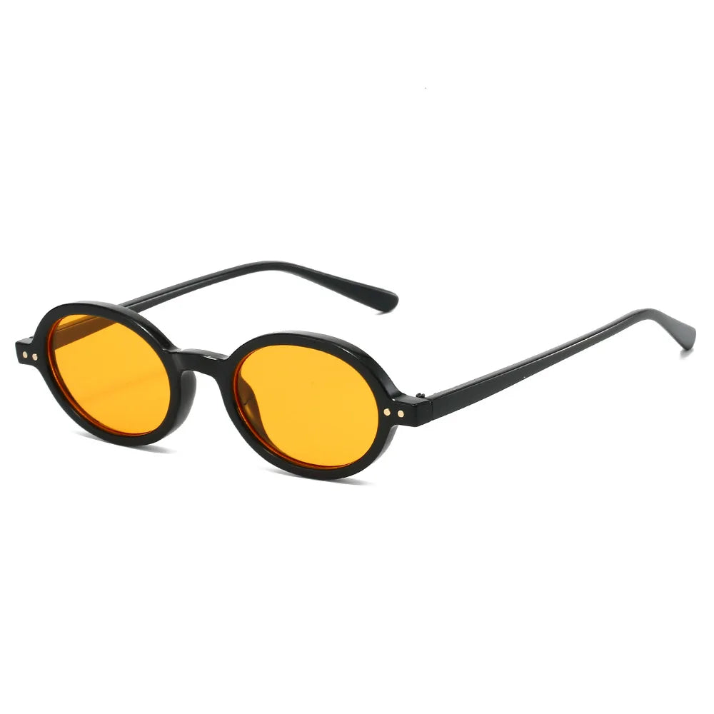 JNPCXI New Fashion Small Oval Sunglasses Women Vintage Rivets Punk Orange Tea Shades UV400 Men Sun Glasses