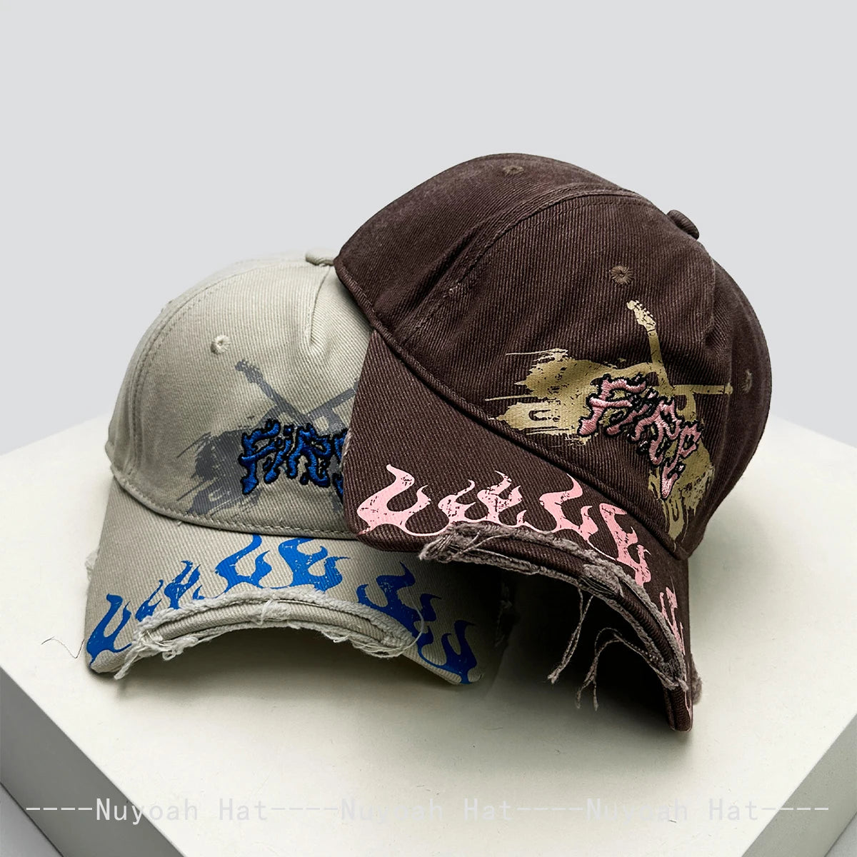 New Men Women Niche Street Embroidered Letters Flame Flag Baseball Hats Sunshade Broken Eave Versatile Peaked Caps Fashion Retro