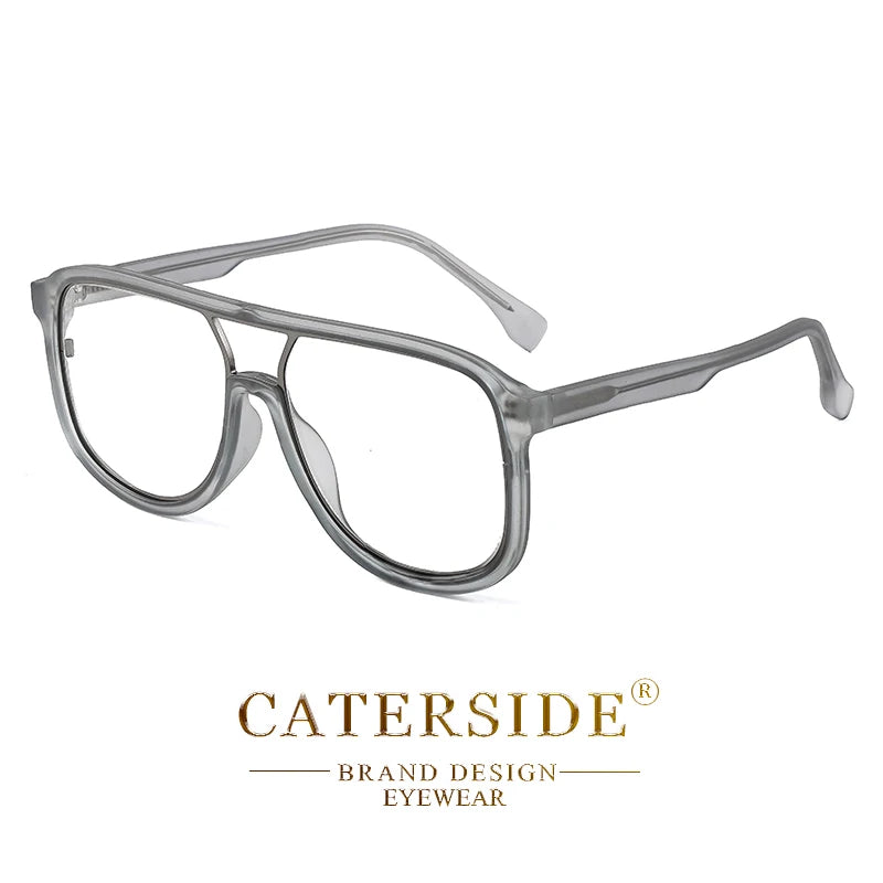 CATERSIDE Anti Blue Light Glasses for Men Retro Large TR+Metal Frame Women Eyeglass Flat Top Double Bridge Punk Brand Eyewear