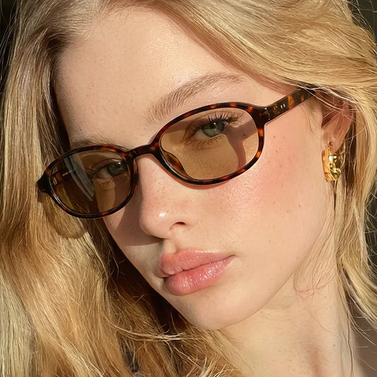 JNPCXI New Ins Popular Fashion Oval Sunglasses Women Leopard Blue Vintage Rivets UV400 Men Punk Clear Lens Frame