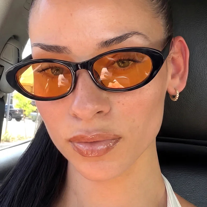 JNPCXI New Women's Black Sunglasses Fashion Small Oval Frame Sun Glasses Ladies Retro Oval Eyewear Shade UV400