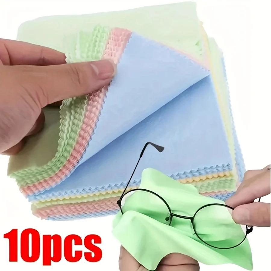 10pcs Thick & Soft Microfiber Cleaning Cloths for Glasses, Camera Lens & Smartphone Screens - Unscented, Random Colors