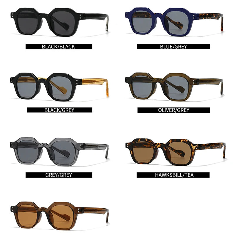 JNPCXI New Fashion Square Women Sunglasses Shades UV400 Fashion Green Gradient Men Punk Rivets Sun Glasses