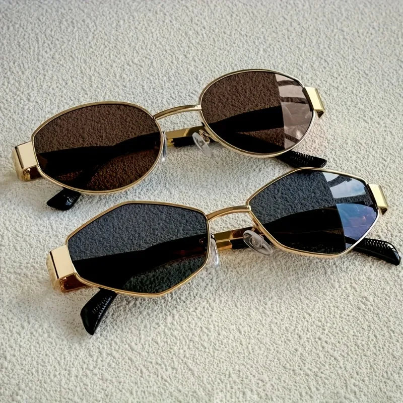 2PCS Sunglasses Small Frame New Style Sunglasses Metal Women's Simple Trendy European and American Sunglasses for Men and Women