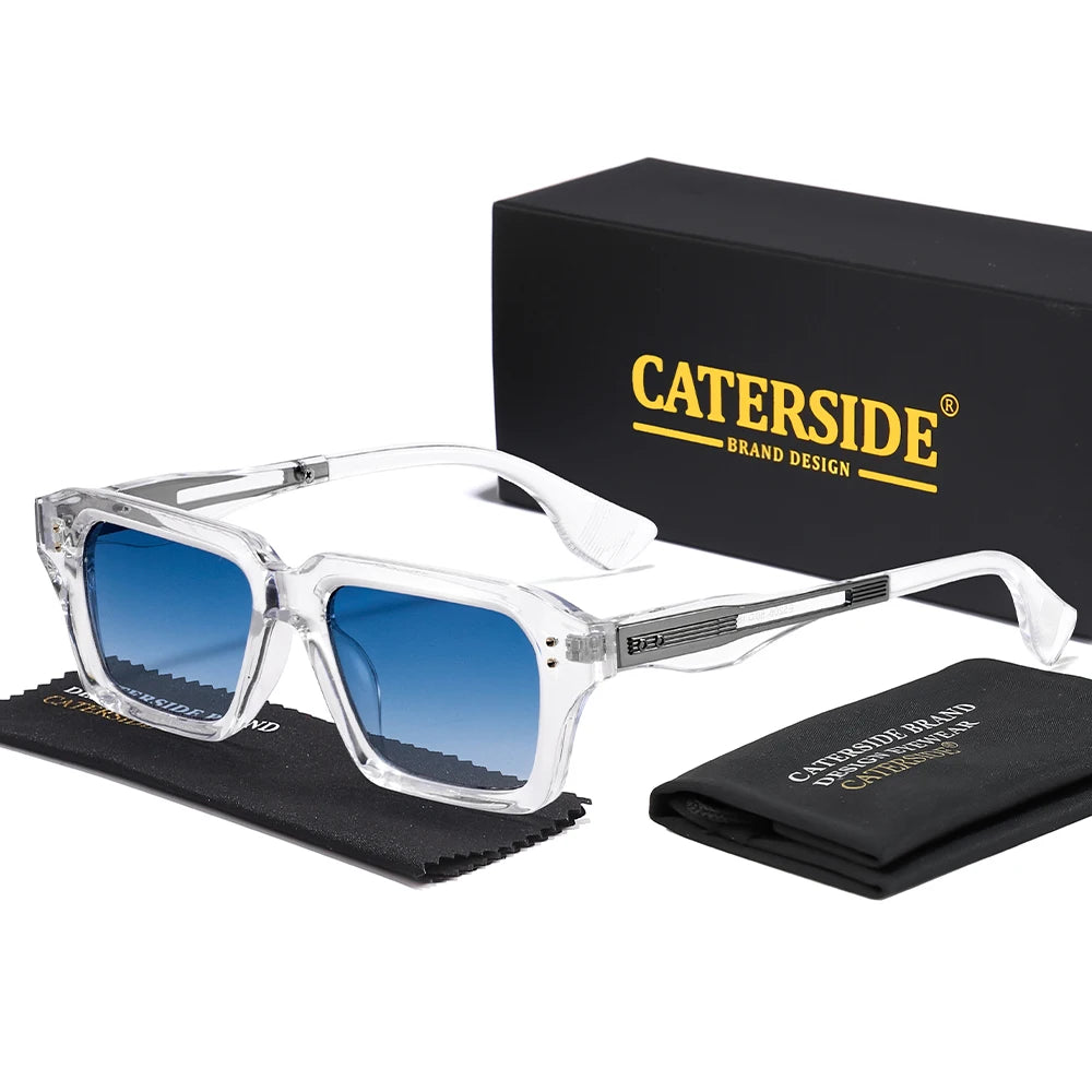 CATERSIDE New Men's Square Sunglasses Premium PC Frame with Metal Temple UV400 Women Retro Fashion Driving Decoration Eyewear