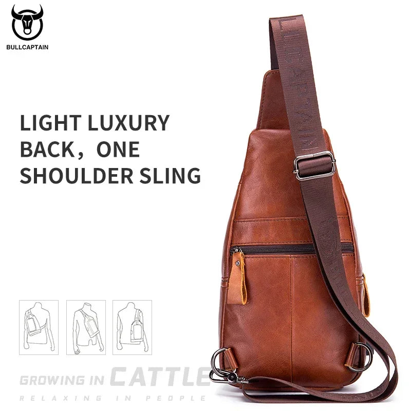 BULLCAPTAIN Leather Men's Chest Pocket One Crossbody Bags With USB Rechargeable Chest Bag Can Be Used For 7.9 Inch IPai Pockets