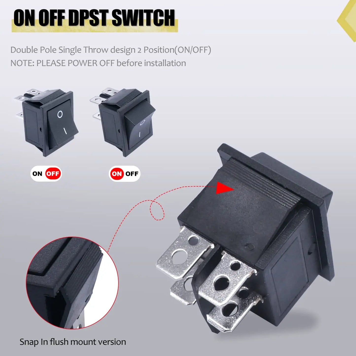 KCD4 Rocker Switch 4 Pin 2 Position DPST On Off Black Mini Boat Rocker Switch 20A 125VAC 16A 250VAC Snap-in Square Toggle Switch