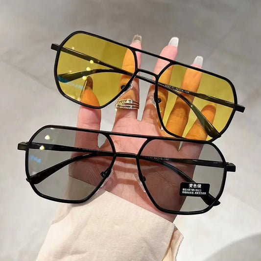 2PCS Square Polarized Photochromic Glasses Metal Frame for Men & Women Ideal for Driving