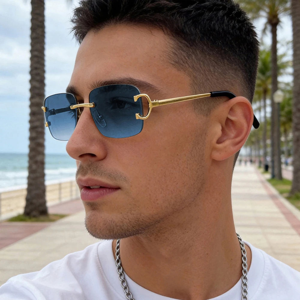 CATERSIDE Men's Rimless Small Frame Sunglasses Brand Design Metal Fashion Sun Glasses Women's Decoration Outdoor Eyewear UV400