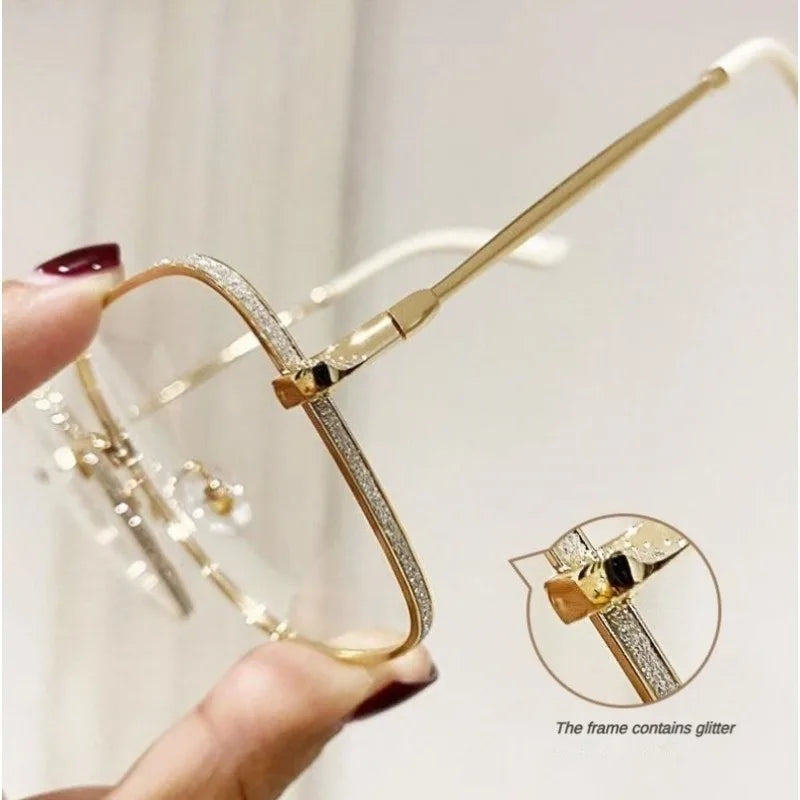 Korean Anti-blue Computer Radiation Protection Sqaure Metal Frame Eyeglasses Women/Men