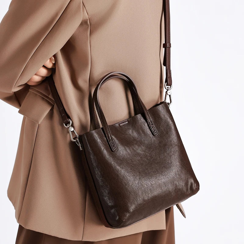 2026 New Women's Genuine Leather Handbag Luxury Designer's Shoulder Tote Bag Ladies Vintage Top-Handle Bags Female Underarm Bags