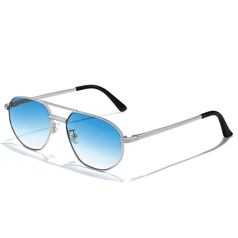 CATERSIDE 2023 New Retro Pilot Sunglasses Male Women Polygon High Quality Metal Sun Glasses Blue Double Bridge Eyewear UV400