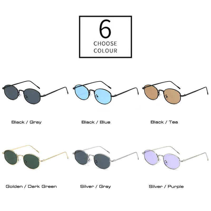 JNPCXI New Oval Metal Sunglasses Women Fashion Black Purple Shades UV400 Men Punk Sun Glasses