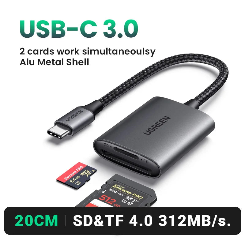 Card Reader 170MB/s USB-C to SD MicroSD TF Memory Card Adapter for Phone Latop
