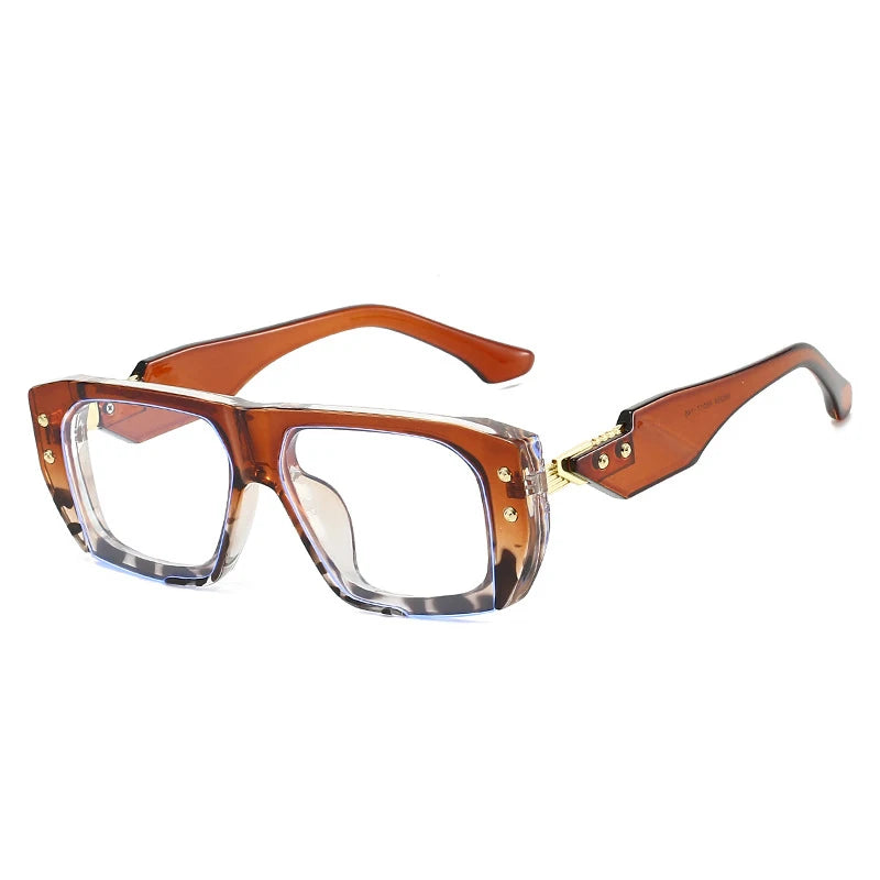 JNPCXI New Square Rivets Sunglasses Women Fashion Gray Stripe Gradient Shades UV400 Men Clear Lens Frame