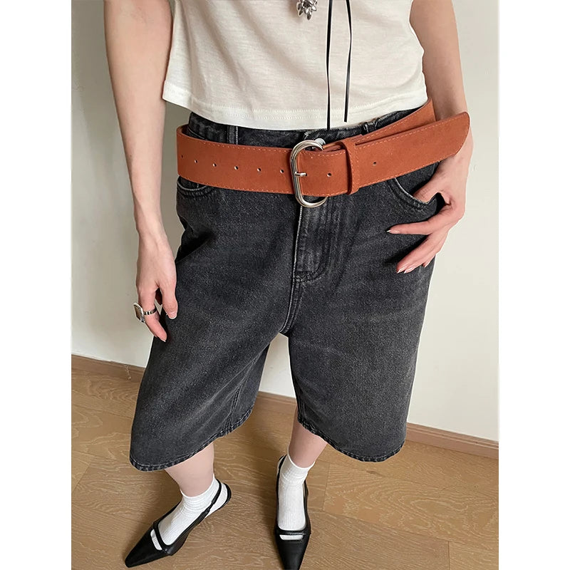 Retro Fashion Eye-Catching Suede Wide Belt With Metal Buckle Waist Belt Ins Versatile Decoration Belt