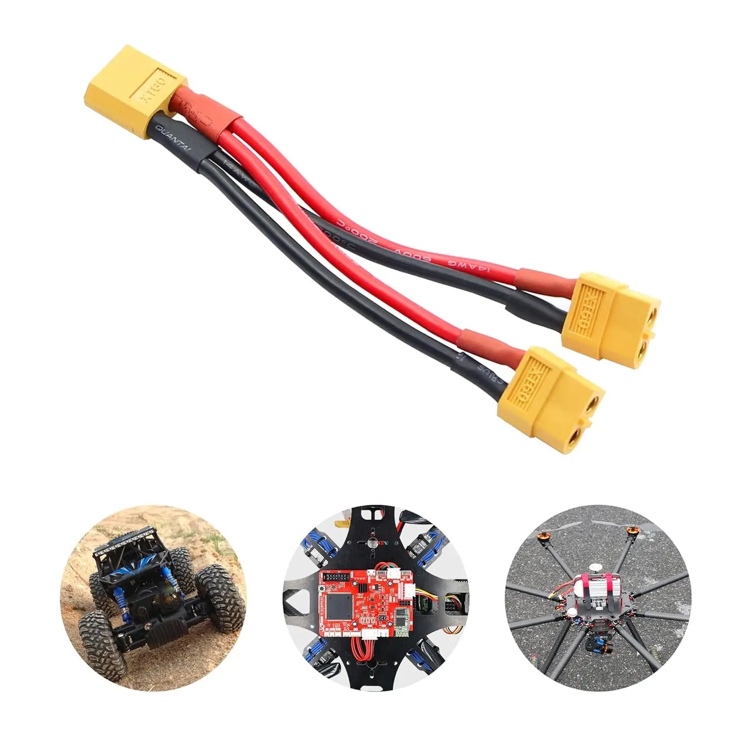 XT60 Parallel Battery Connector Cable,14AWG 1 Female to 2 Male Y Splitter Adapter Cable,10cm/3.93inch for RC Multicopter Quadcop