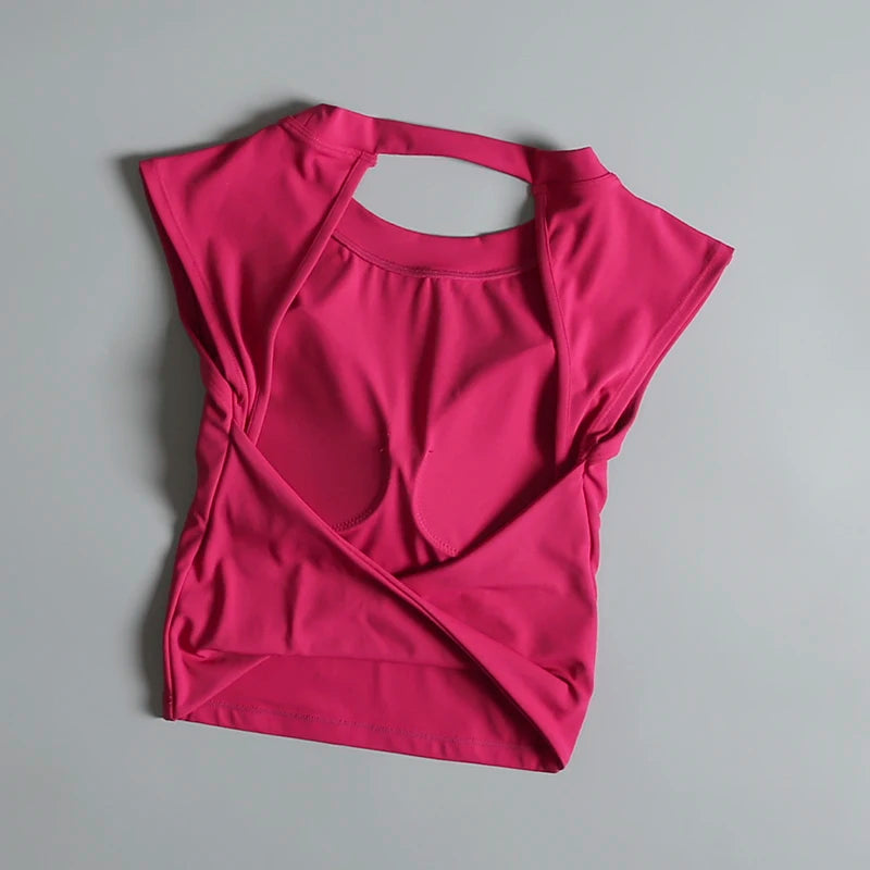 Sexy Short Backless Fixed Chest Pad Sports T-shirt Vest Women's Tight Fitting Quick Drying Slimming Yoga Suit Top Clothing